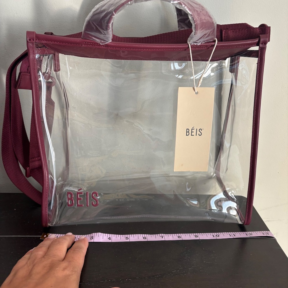 BEIS | The Stadium Tote | Clear Burgundy PVC Crossbody Bag BEIS146901 NEW - Picture 4 of 10